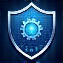 Icon showing cybersecurity consulting with shield and gears